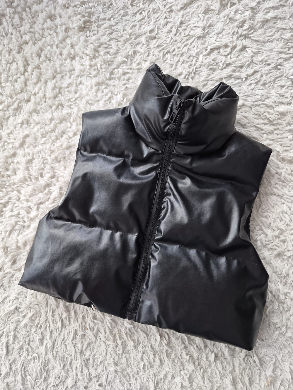 SHEIN Faux Leather Puffer Vest Black XS